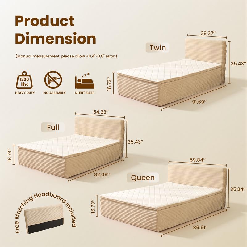 Ovios Queen Memory Foam Mattress with Headboard