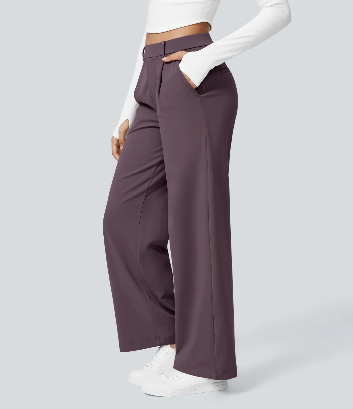 High-waisted Straight Leg Work Pants with Pockets