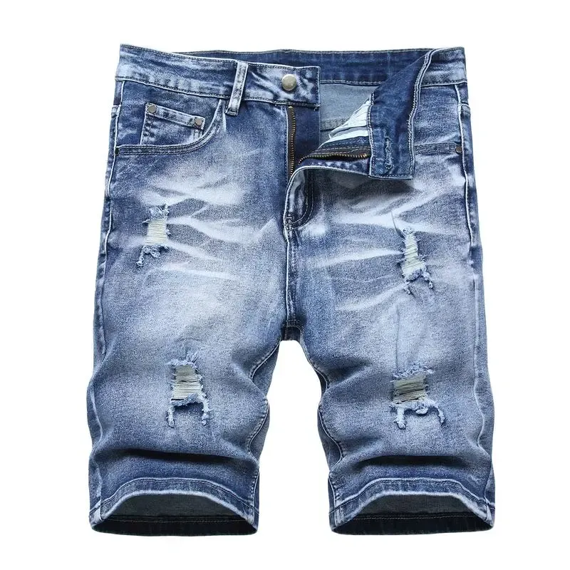 Men's Ripped Denim Shorts, Stretch, Distressed Street Style