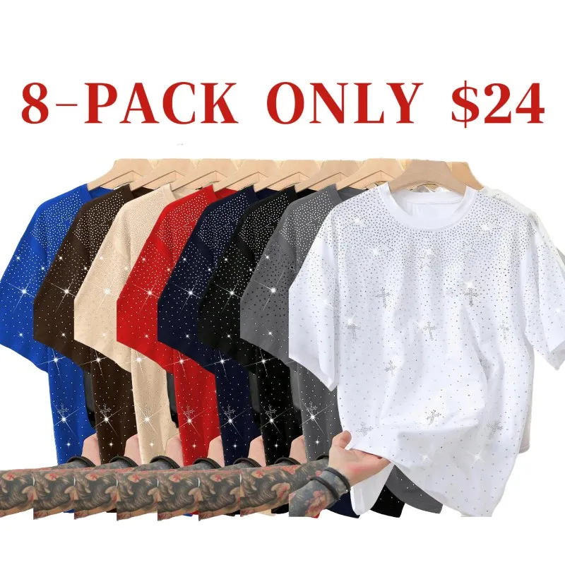 Unisex Rhinestone Cross Pattern T-Shirt