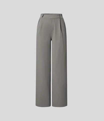 High-waisted Straight Leg Work Pants with Pockets