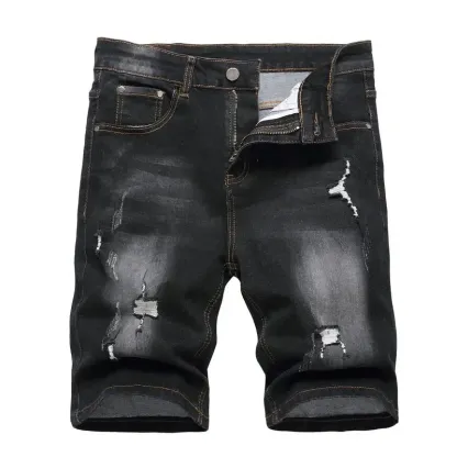 Men's Ripped Denim Shorts, Stretch, Distressed Street Style