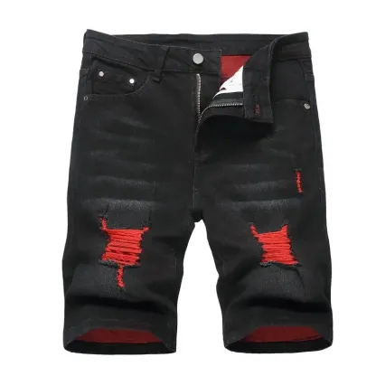 Men's Ripped Denim Shorts, Stretch, Distressed Street Style
