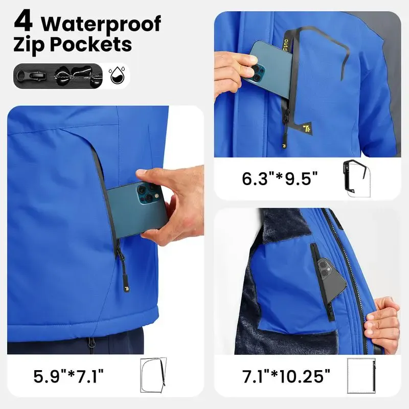 🔥Last day promotion⚡Men's Ski Snow Jacket  Waterproof Insulated Fleece Outdoor Mountain Hooded Winter Coat