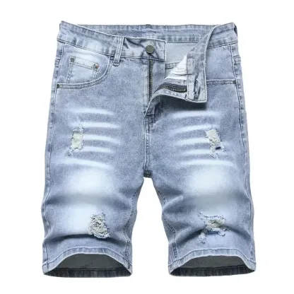 Men's Ripped Denim Shorts, Stretch, Distressed Street Style