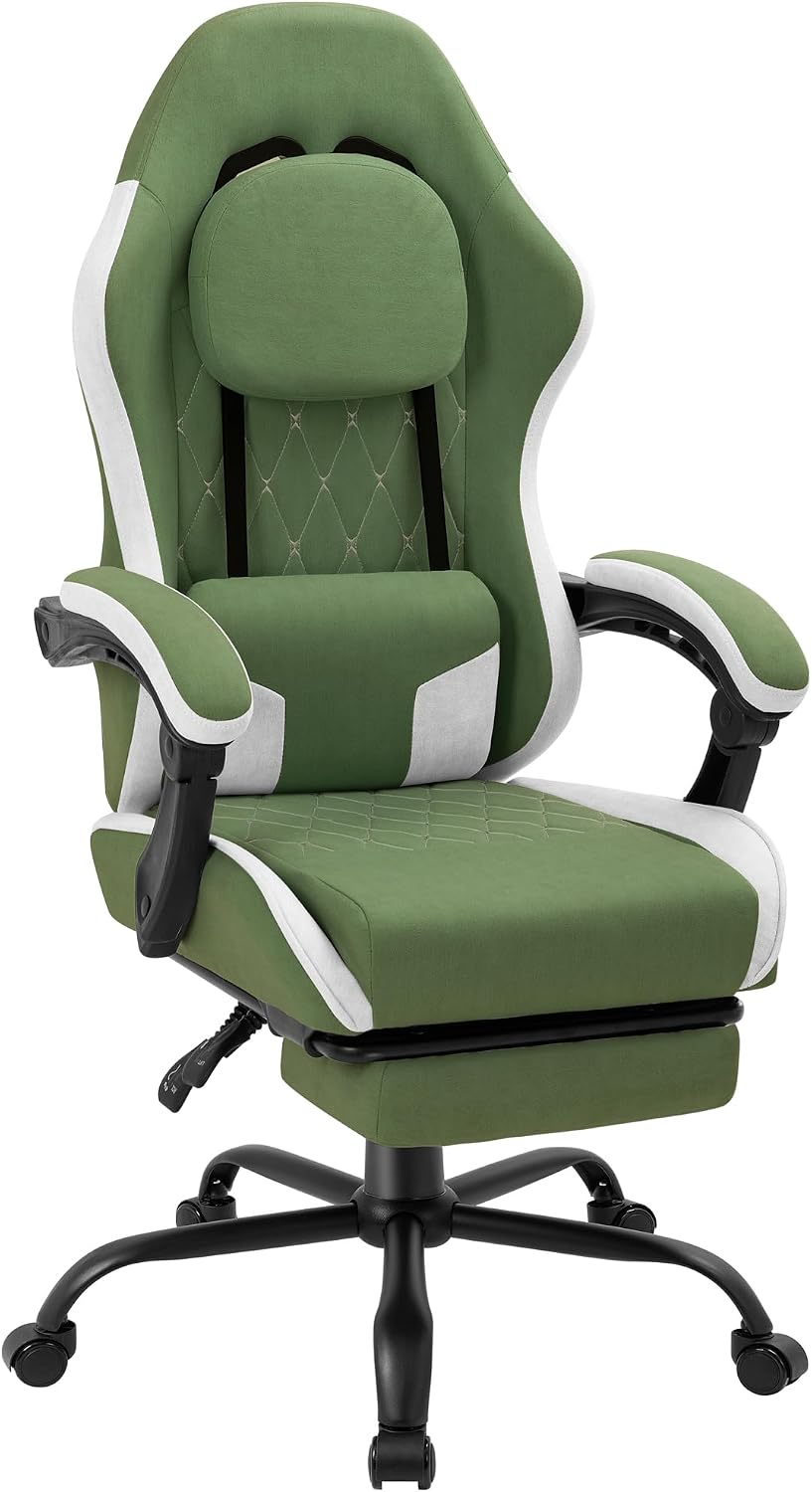 Gaming Chair with Footrest, Ergonomic Fabric Desk Chair