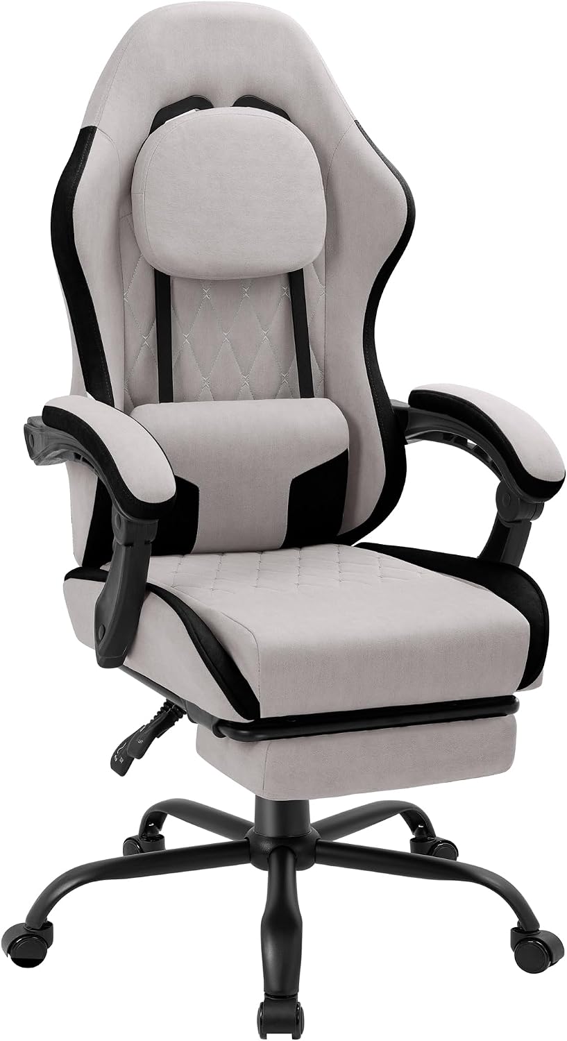 Gaming Chair with Footrest, Ergonomic Fabric Desk Chair