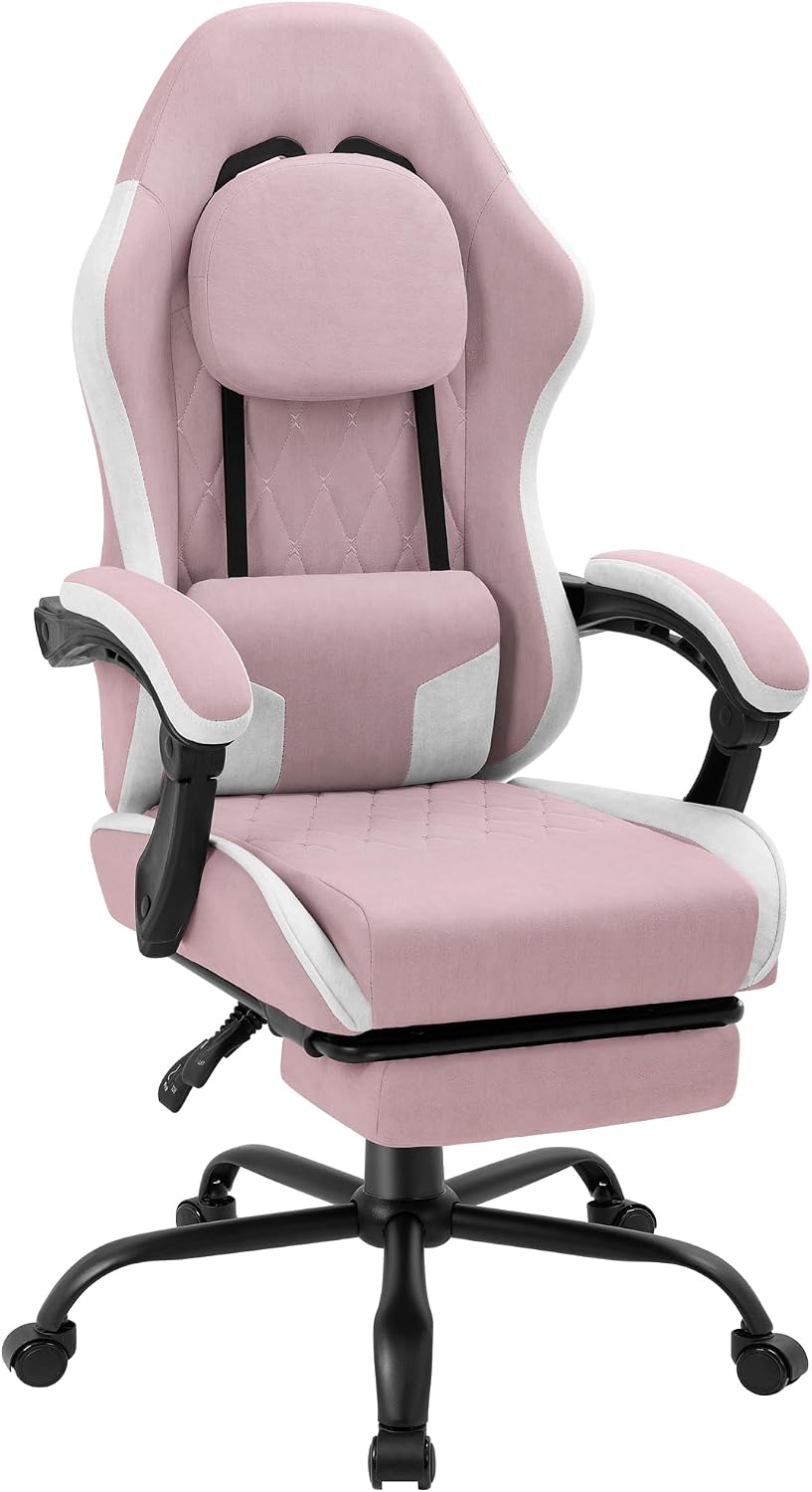 Gaming Chair with Footrest, Ergonomic Fabric Desk Chair