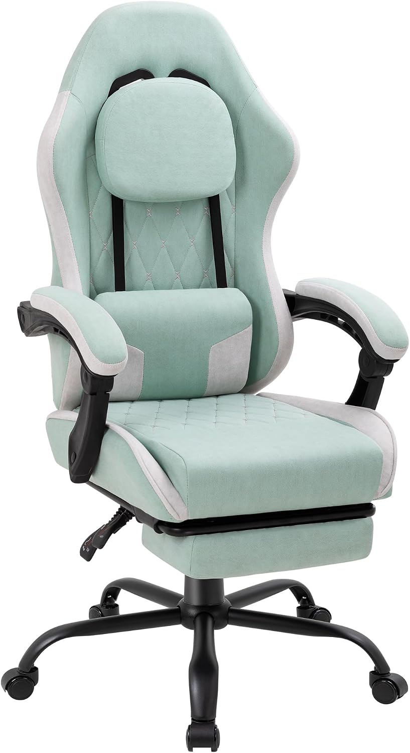 Gaming Chair with Footrest, Ergonomic Fabric Desk Chair