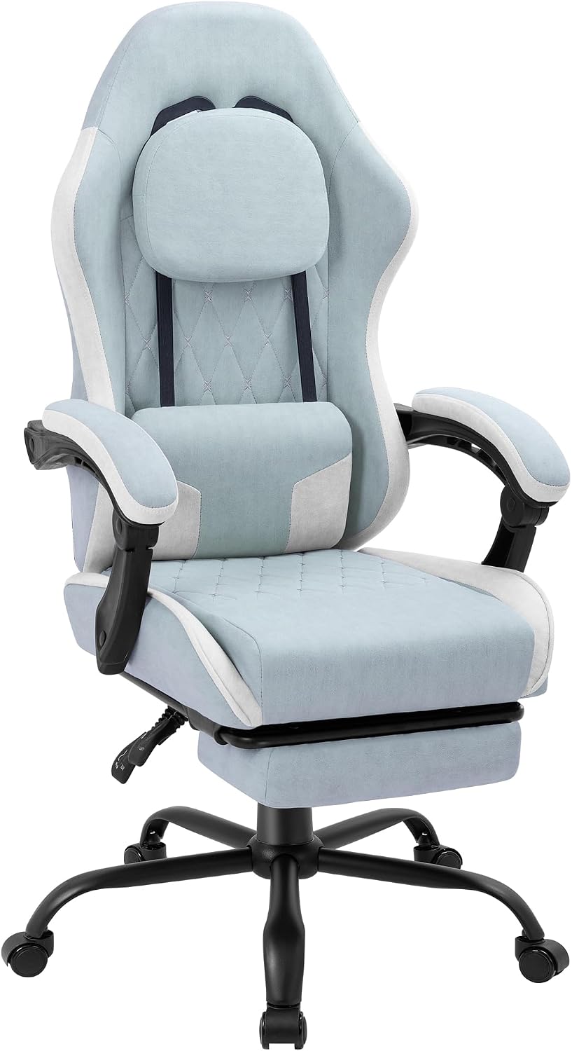 Gaming Chair with Footrest, Ergonomic Fabric Desk Chair