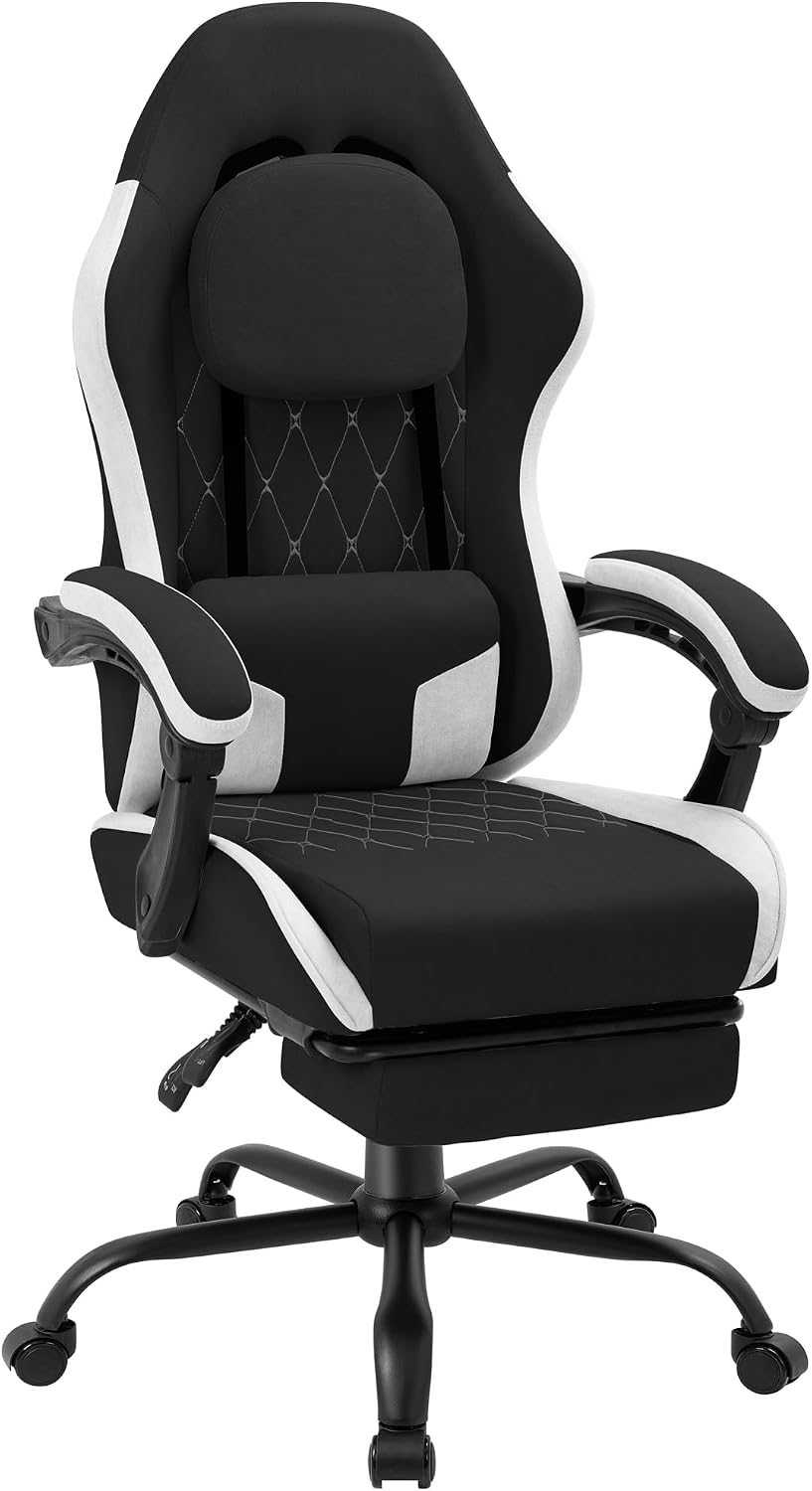Gaming Chair with Footrest, Ergonomic Fabric Desk Chair