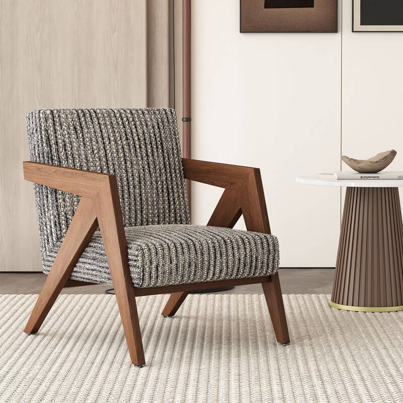 Modern Wood Frame Square Arm Accent Chair