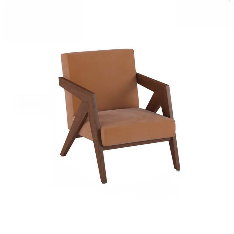 Modern Wood Frame Square Arm Accent Chair