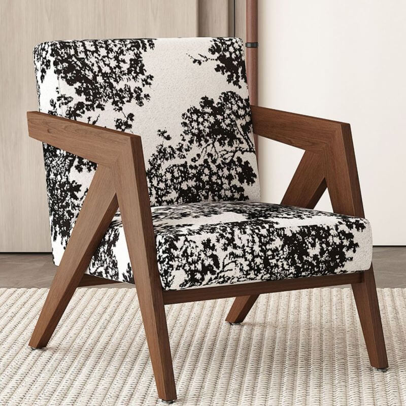 Modern Wood Frame Square Arm Accent Chair