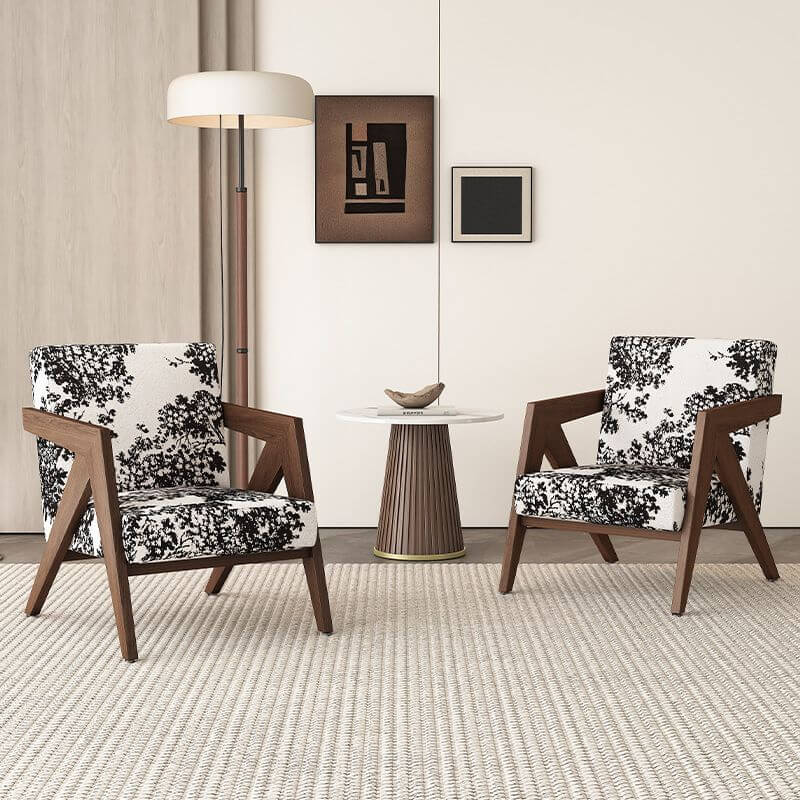 Modern Wood Frame Square Arm Accent Chair