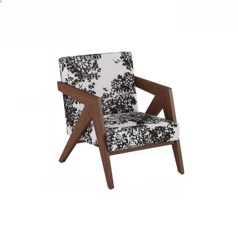 Modern Wood Frame Square Arm Accent Chair