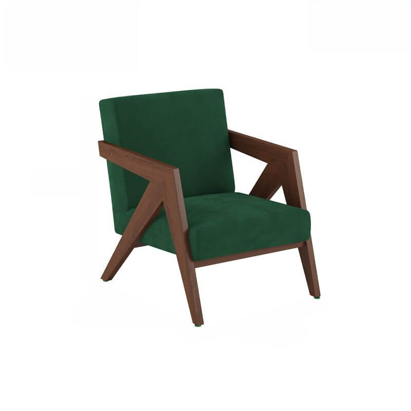 Modern Wood Frame Square Arm Accent Chair
