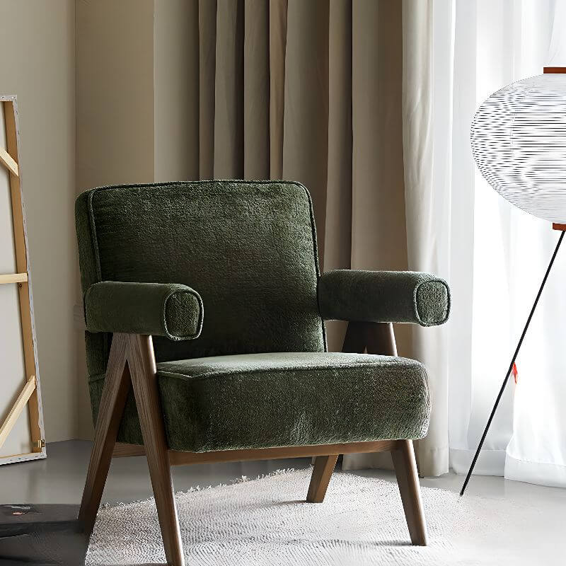 Ivory & Moss Green Modern Cushion Back Armchair