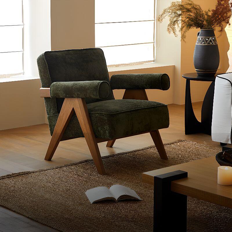 Ivory & Moss Green Modern Cushion Back Armchair