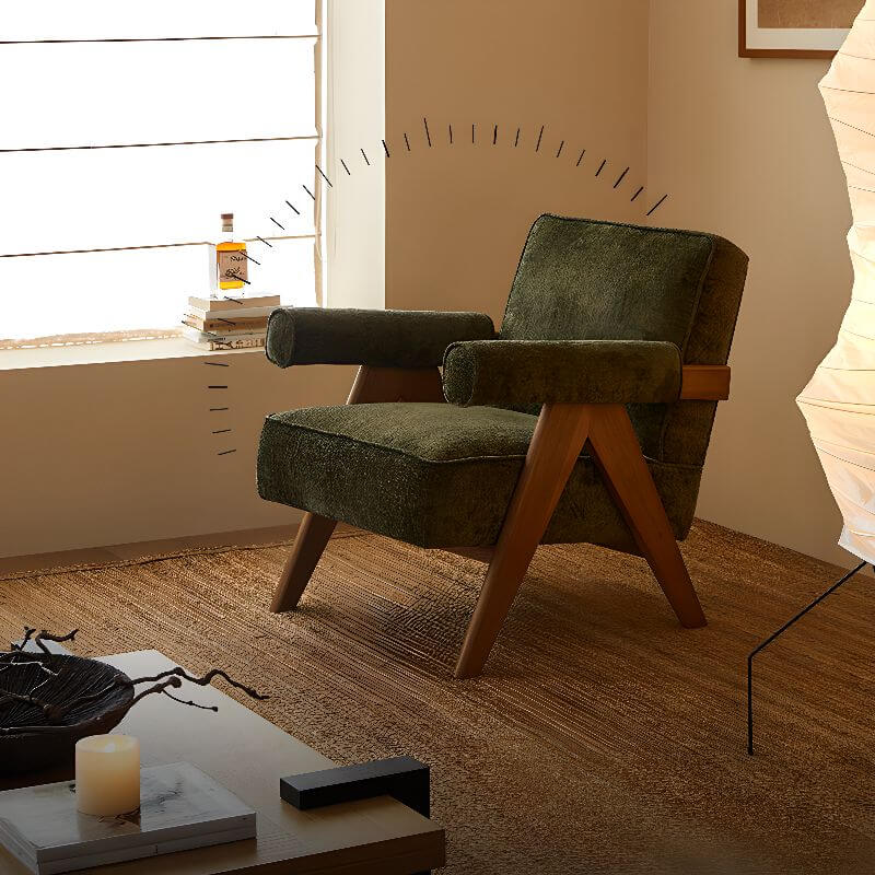 Ivory & Moss Green Modern Cushion Back Armchair