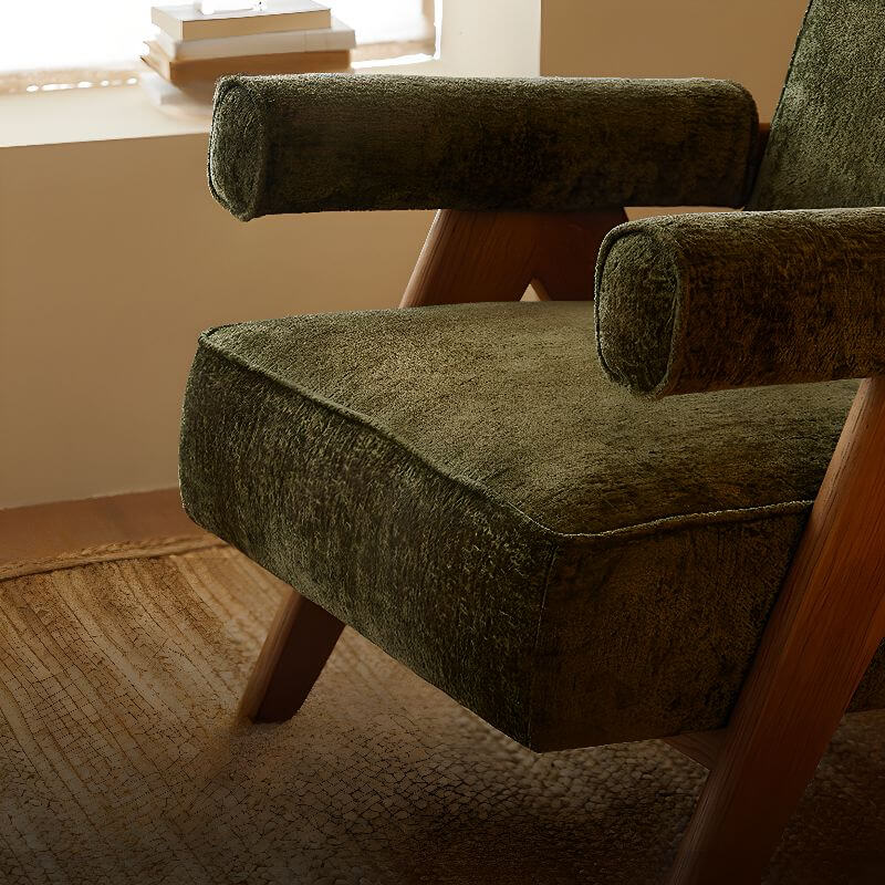 Ivory & Moss Green Modern Cushion Back Armchair