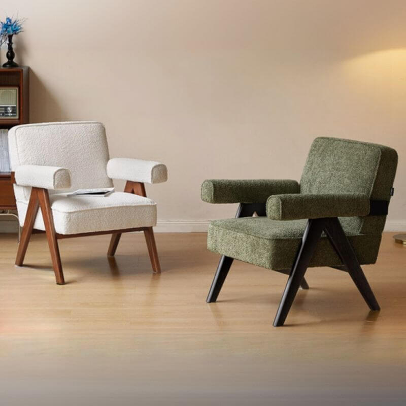 Lime Green & White Jeanneret Armchair, Tight Back