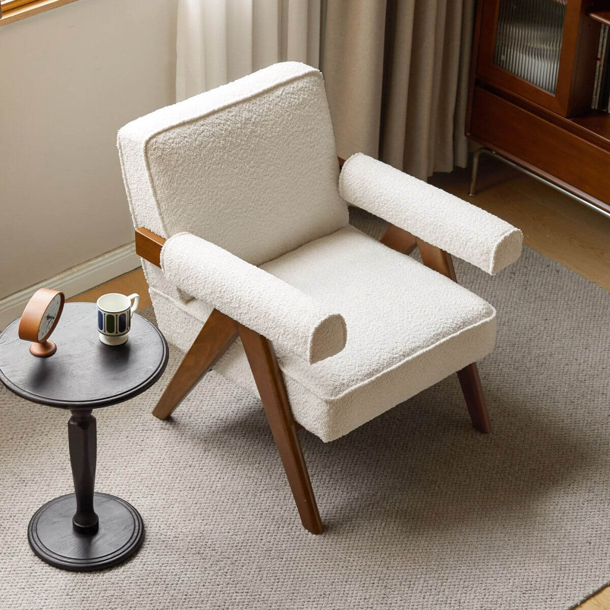 Lime Green & White Jeanneret Armchair, Tight Back