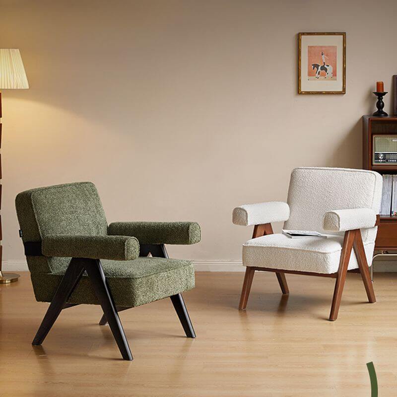 Lime Green & White Jeanneret Armchair, Tight Back