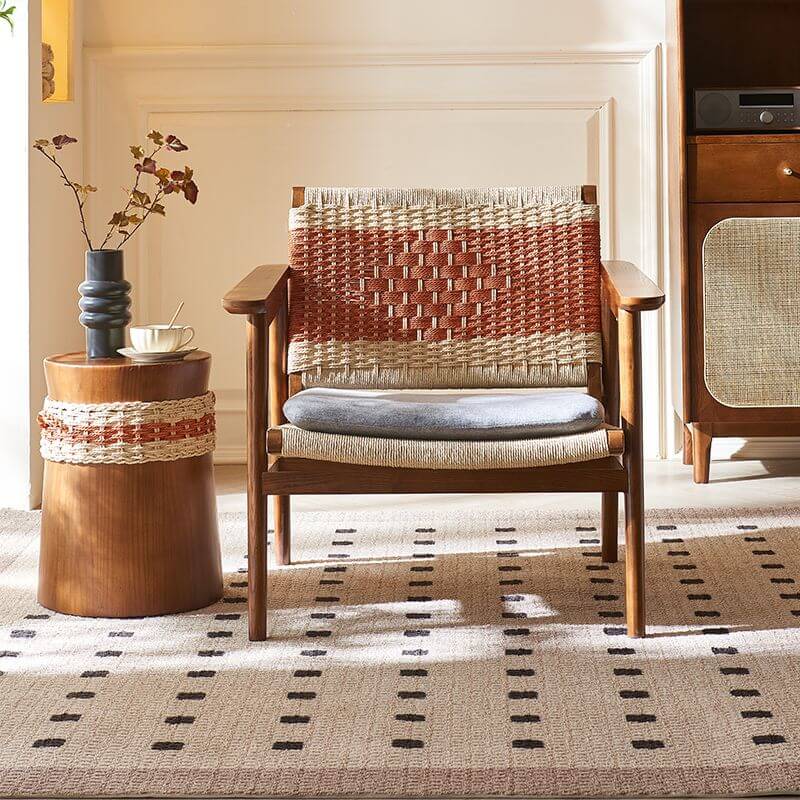 Grey Ash Wood Woven Back Arm Chair