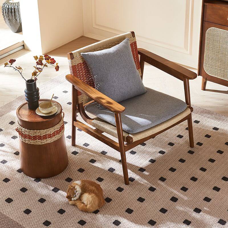 Grey Ash Wood Woven Back Arm Chair