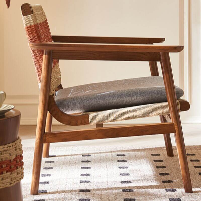 Grey Ash Wood Woven Back Arm Chair