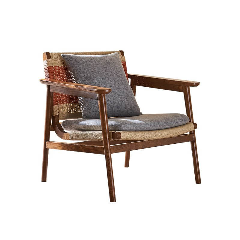 Grey Ash Wood Woven Back Arm Chair
