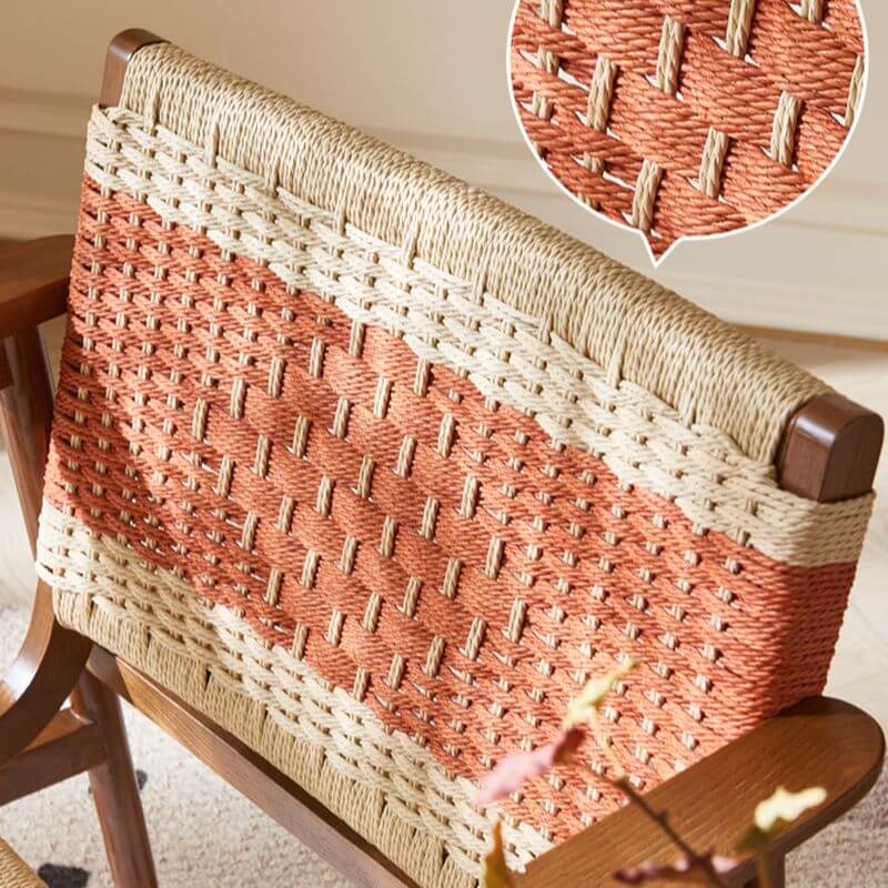 Grey Ash Wood Woven Back Arm Chair