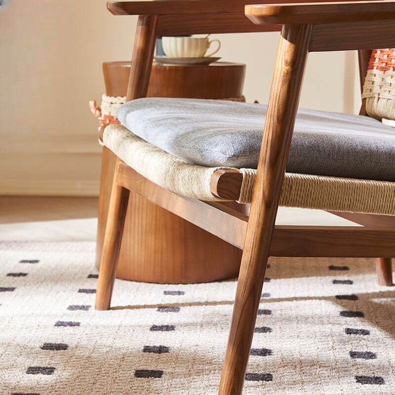 Grey Ash Wood Woven Back Arm Chair