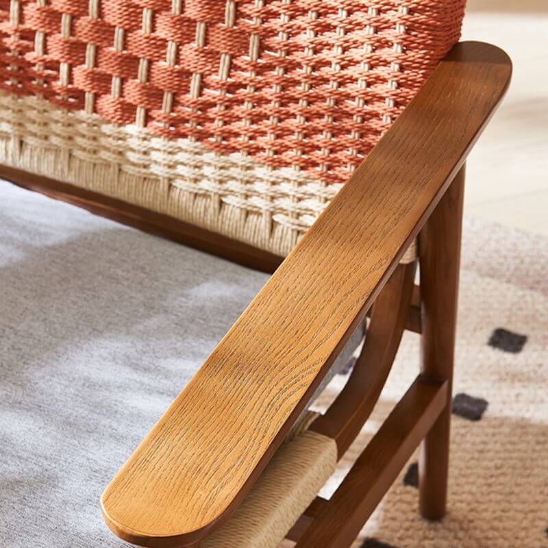 Grey Ash Wood Woven Back Arm Chair