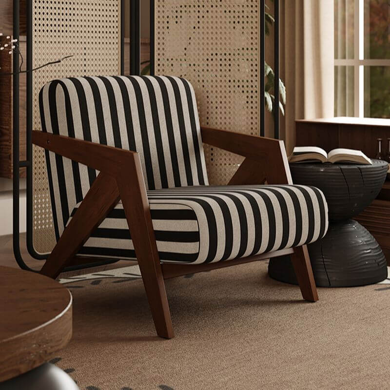 Toile&Striped Upholstered Arm Chair Base