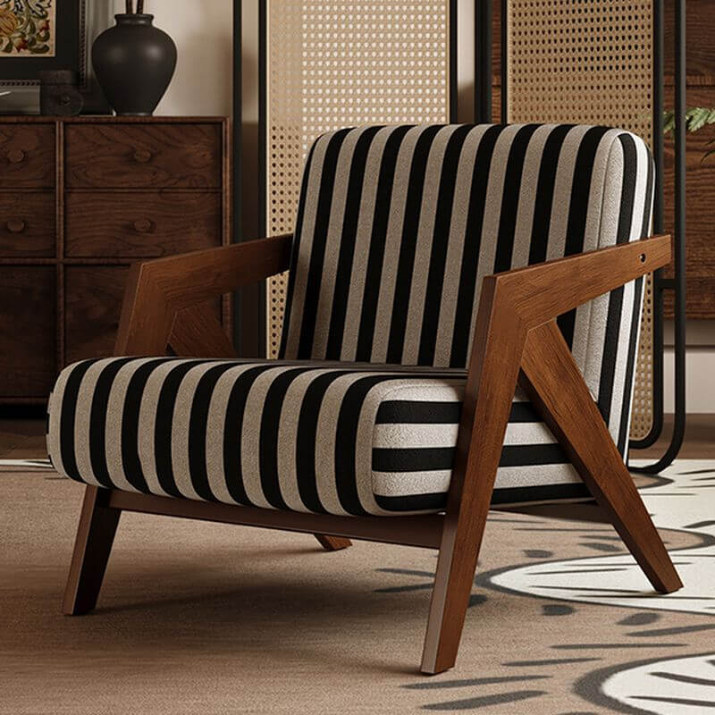 Toile&Striped Upholstered Arm Chair Base