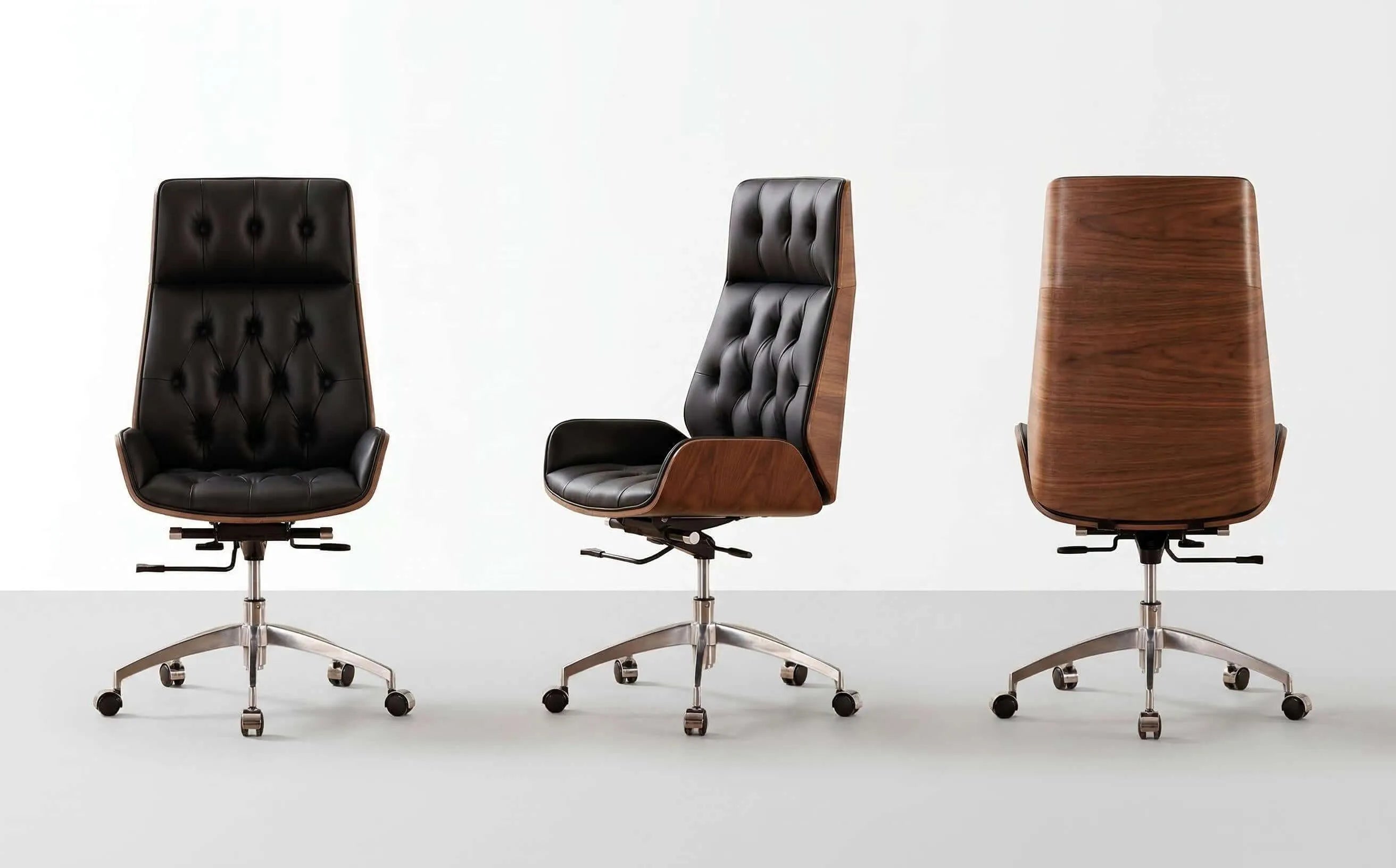 Executive Office Chair – Genuine Leather with Walnut Trim