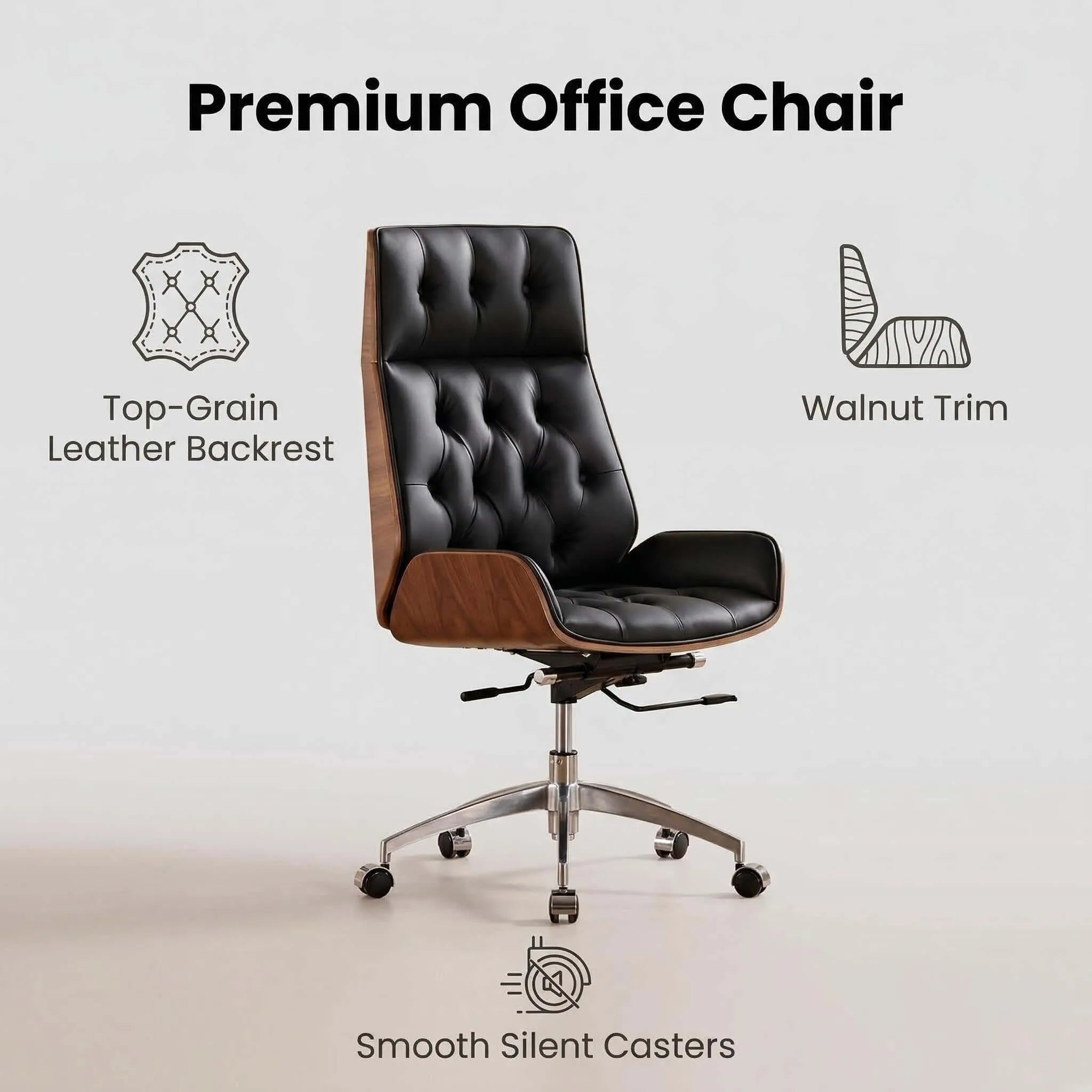 Executive Office Chair – Genuine Leather with Walnut Trim