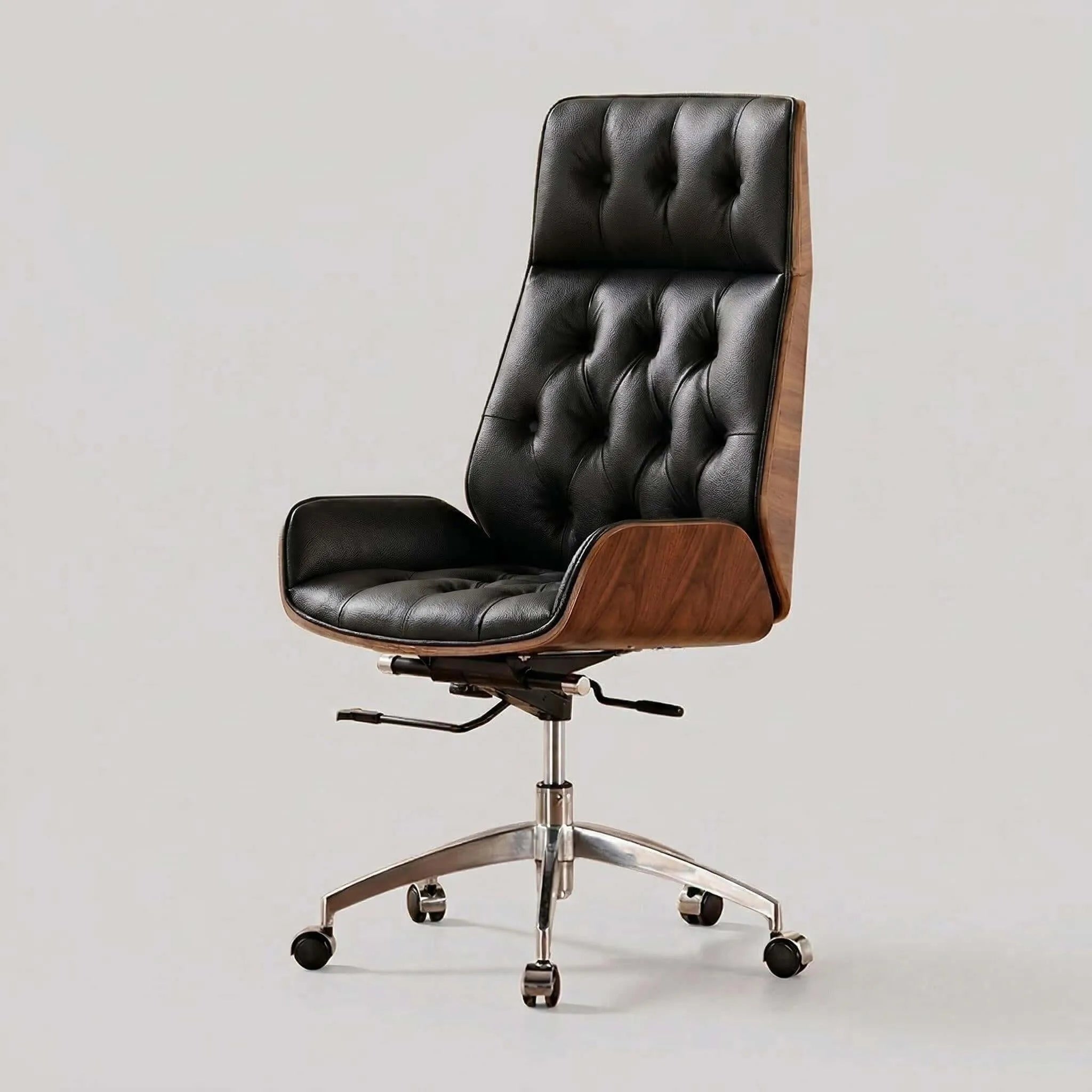 Executive Office Chair – Genuine Leather with Walnut Trim