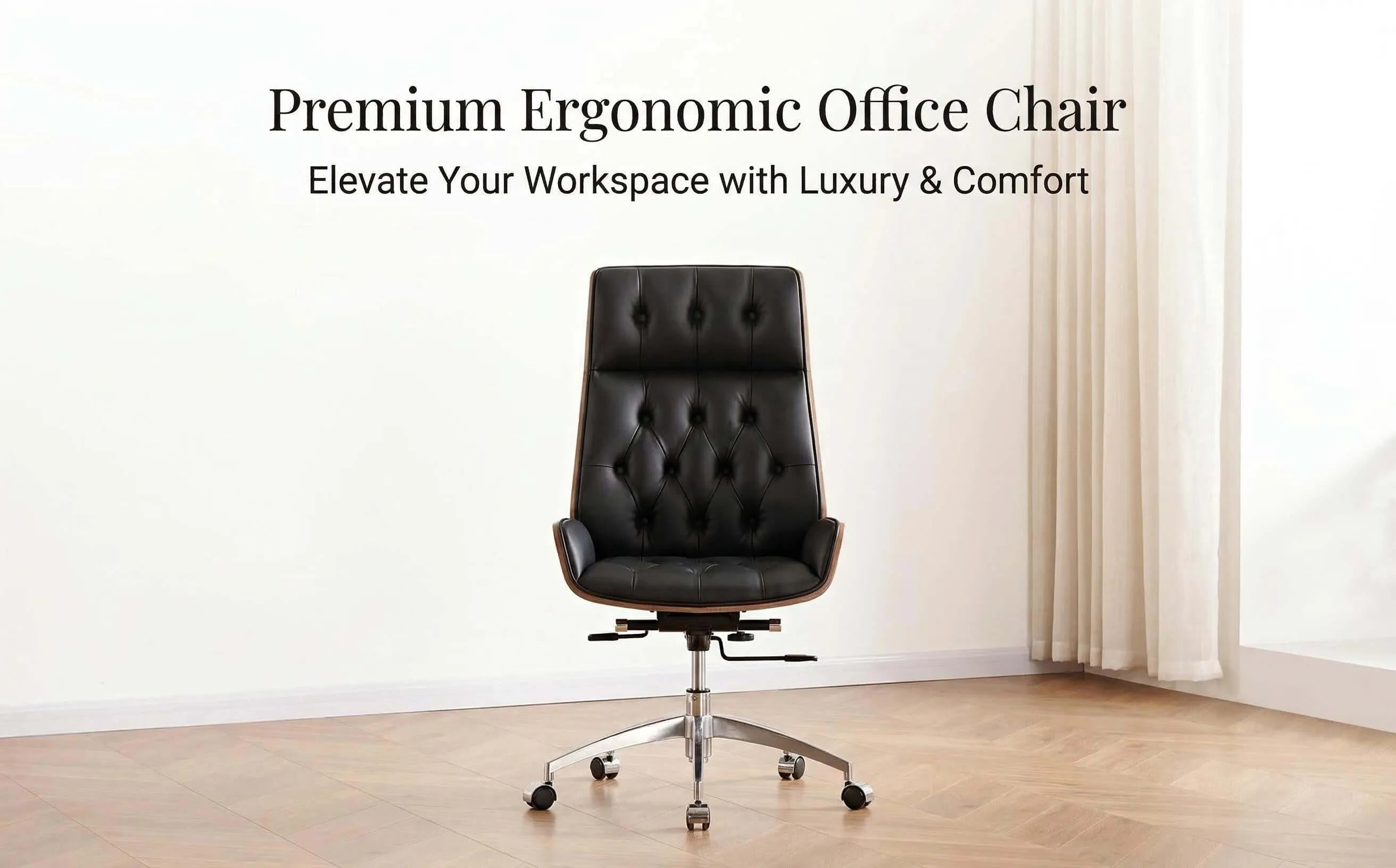 Executive Office Chair – Genuine Leather with Walnut Trim