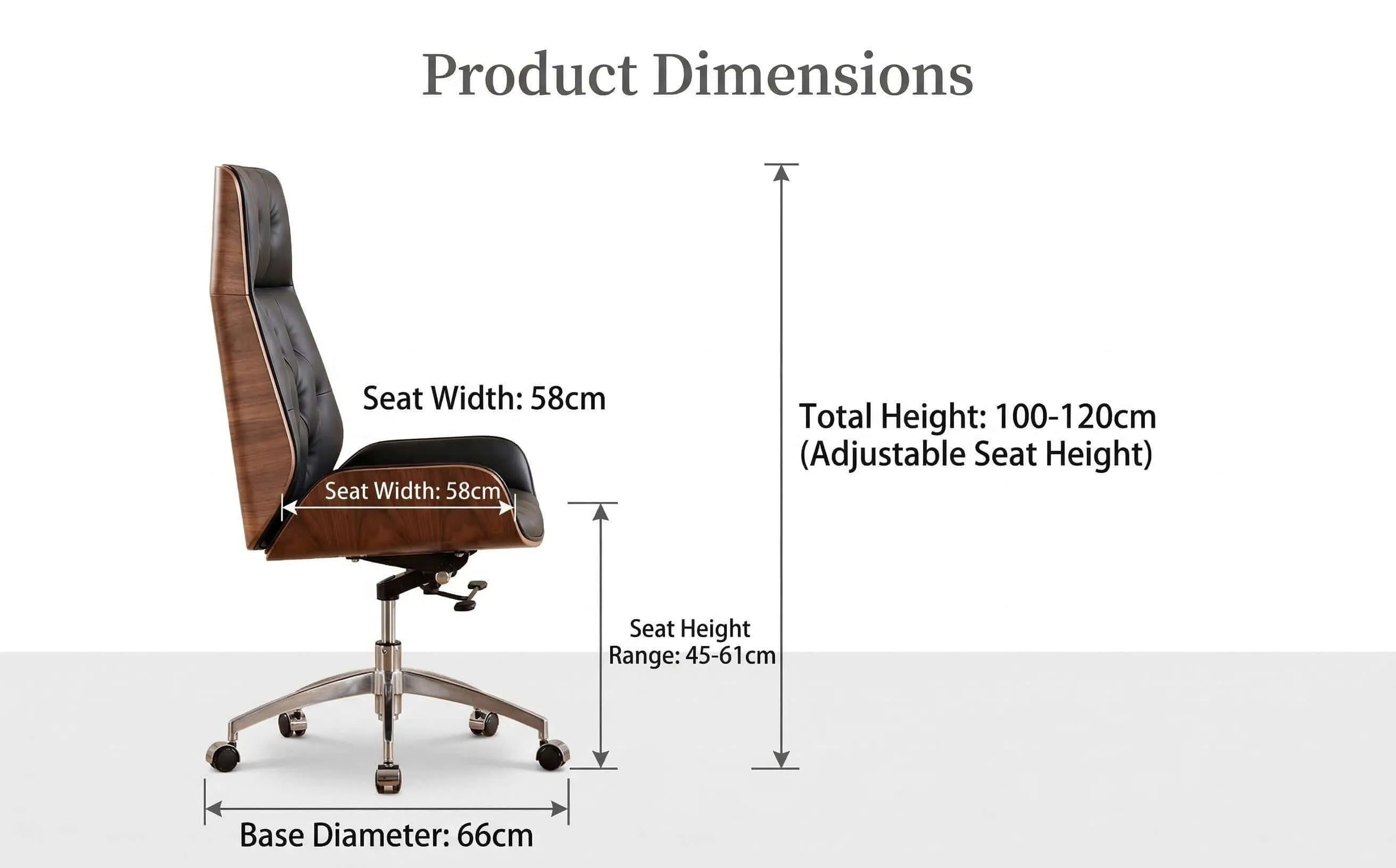 Executive Office Chair – Genuine Leather with Walnut Trim
