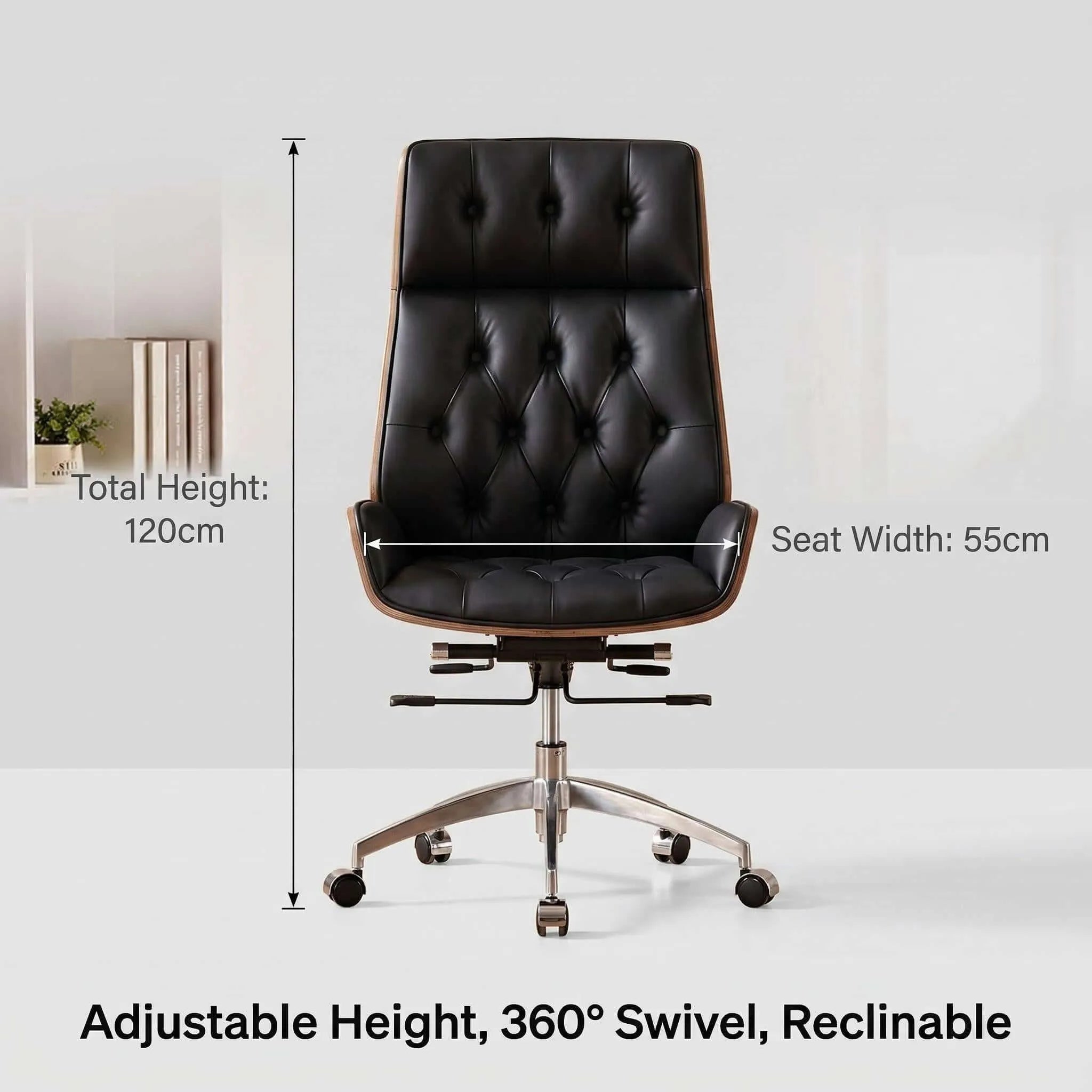 Executive Office Chair – Genuine Leather with Walnut Trim