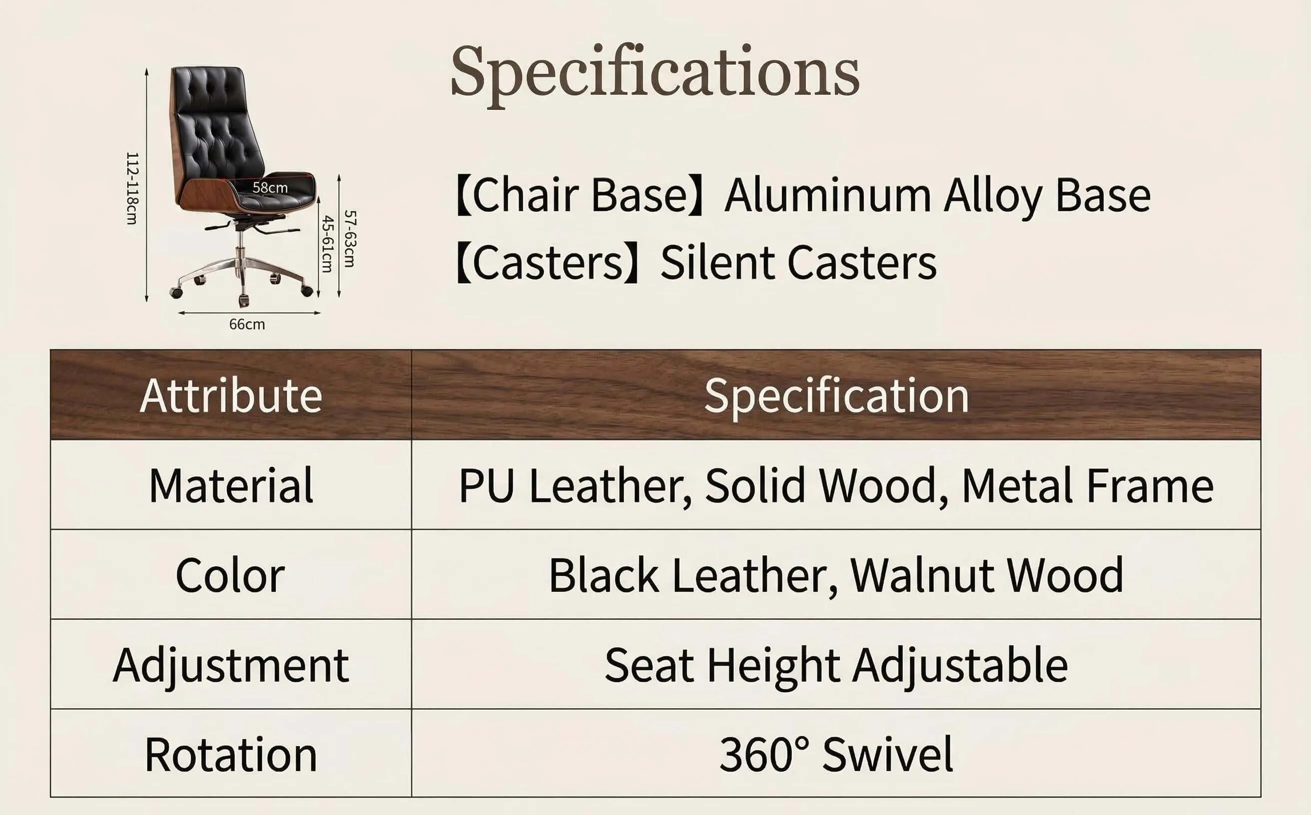 Executive Office Chair – Genuine Leather with Walnut Trim