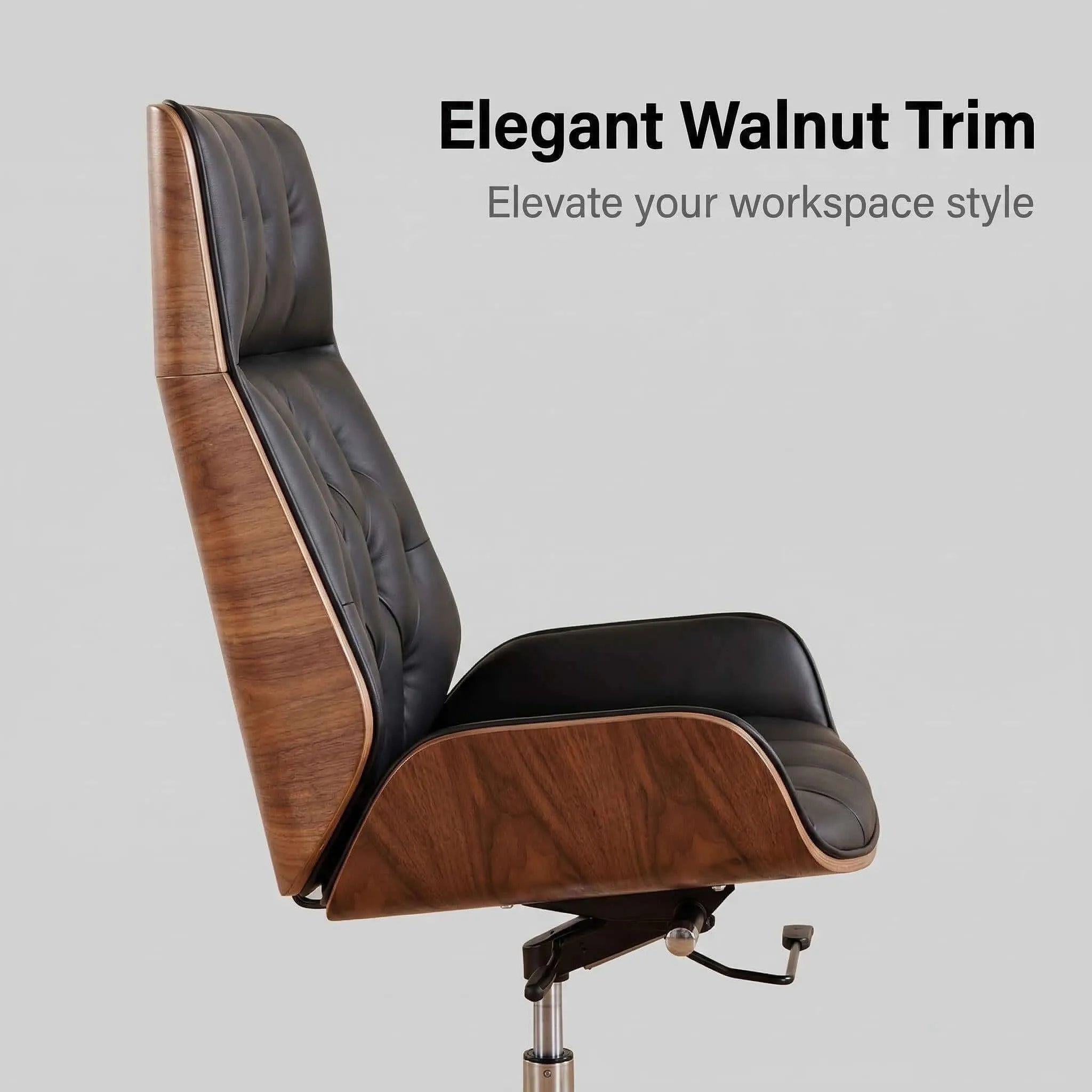 Executive Office Chair – Genuine Leather with Walnut Trim