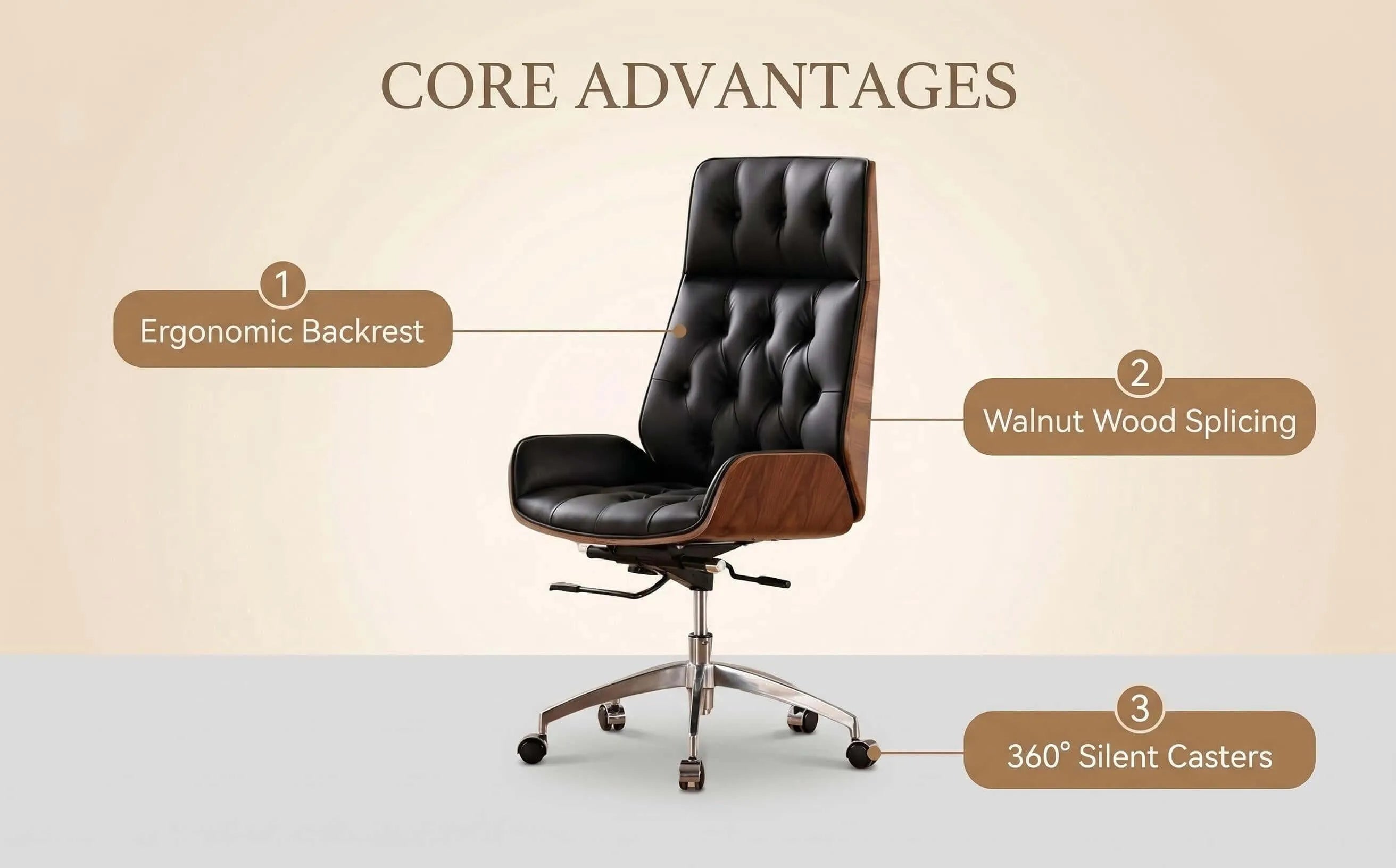 Executive Office Chair – Genuine Leather with Walnut Trim