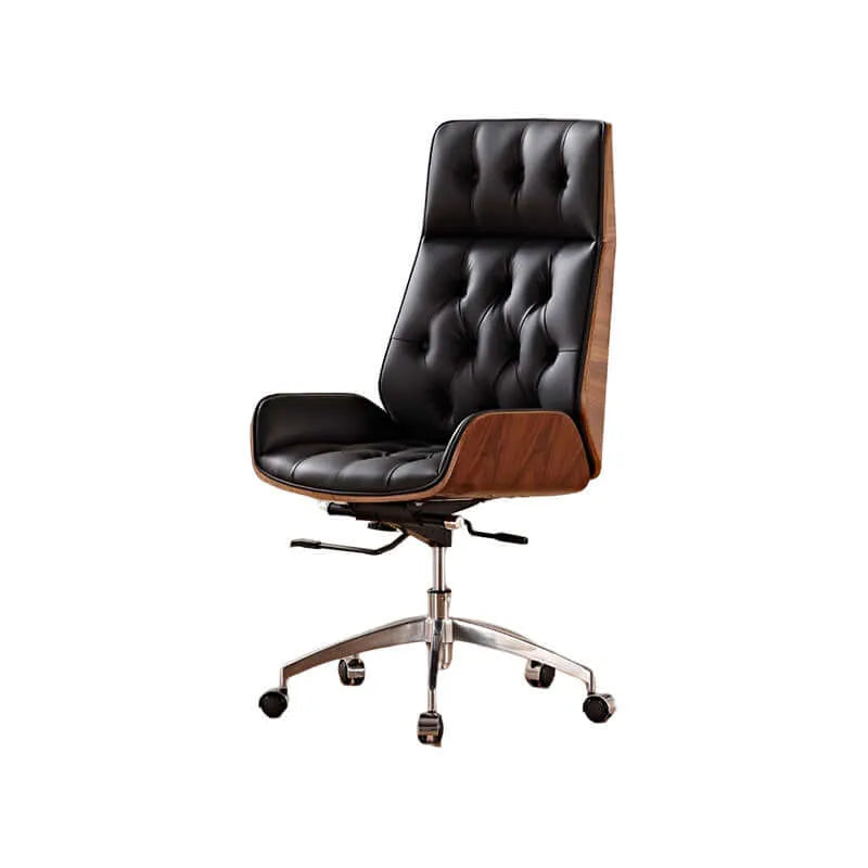 Executive Office Chair – Genuine Leather with Walnut Trim