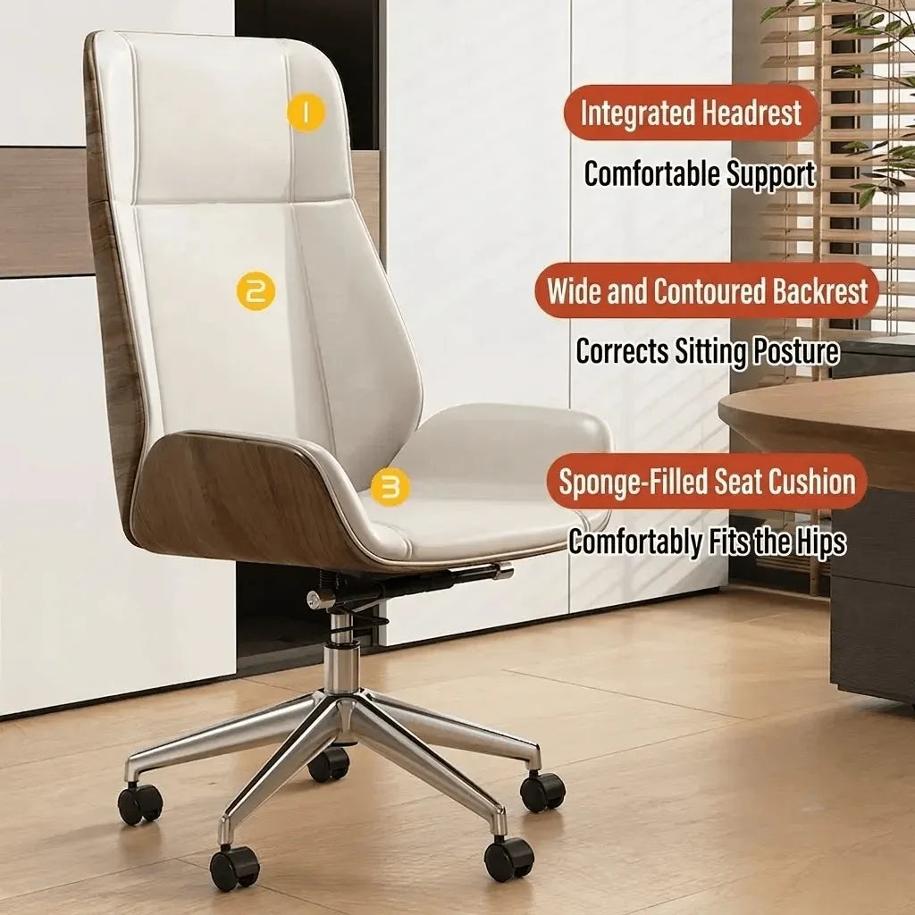 Walnut Trim Leather Reclining Office Chair