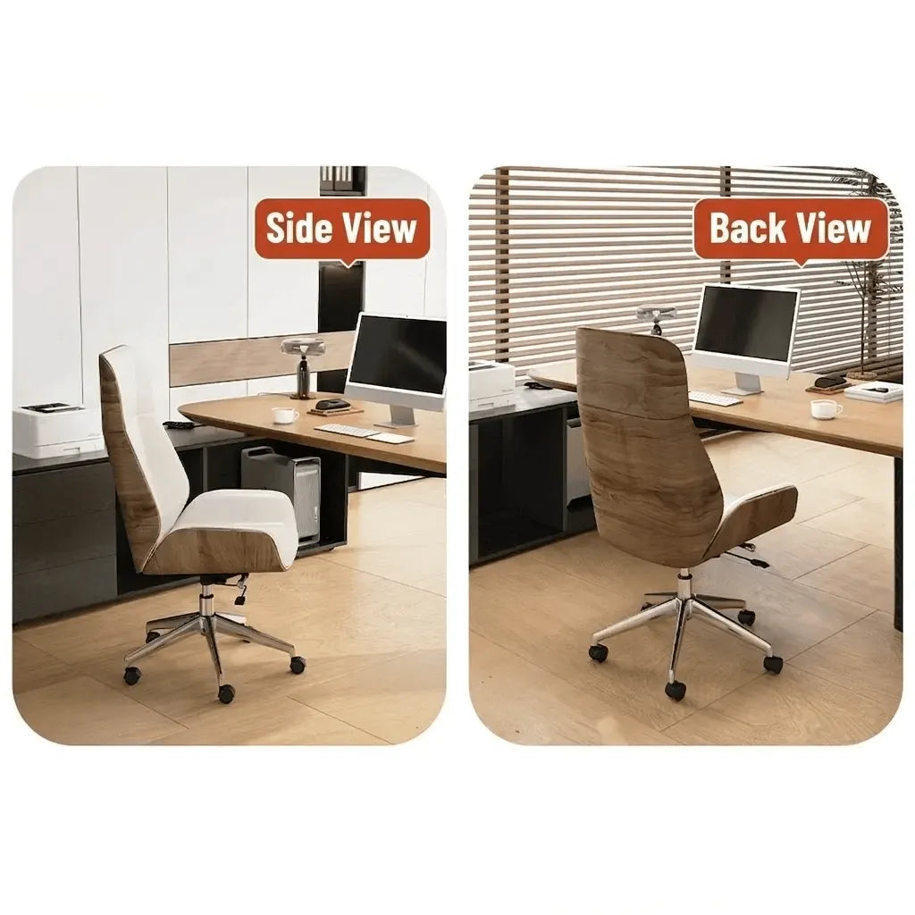 Walnut Trim Leather Reclining Office Chair