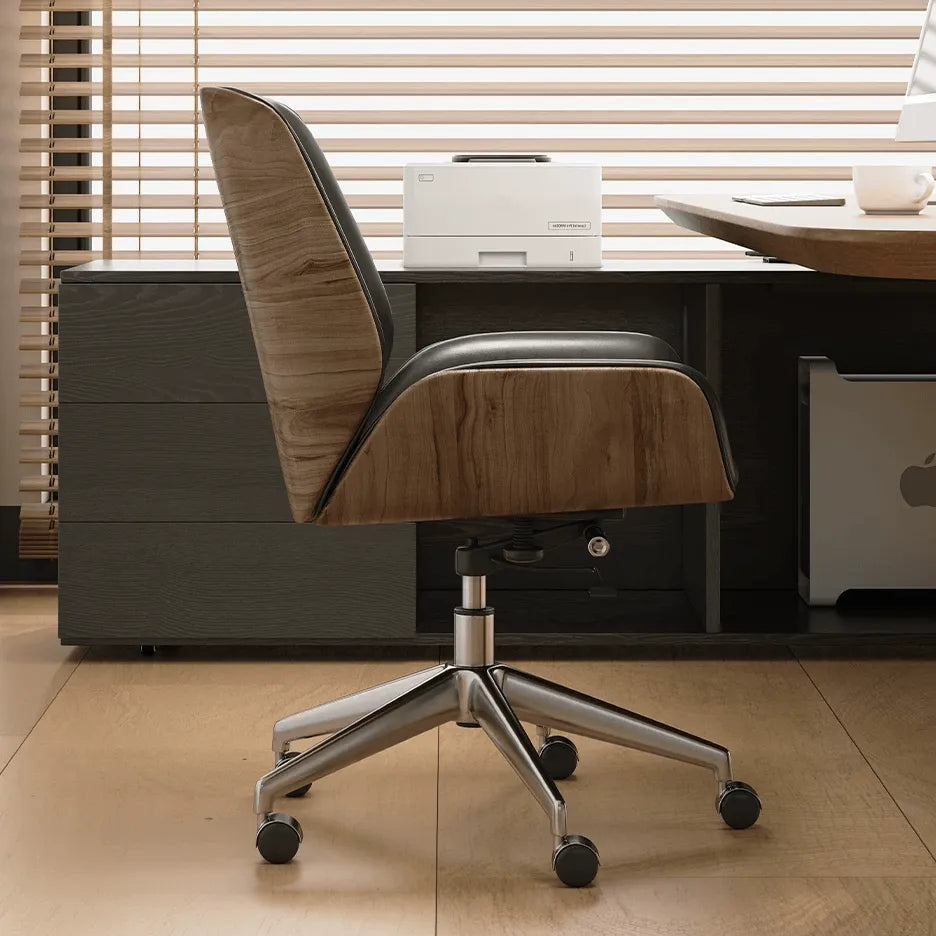 Walnut Trim Leather Reclining Office Chair